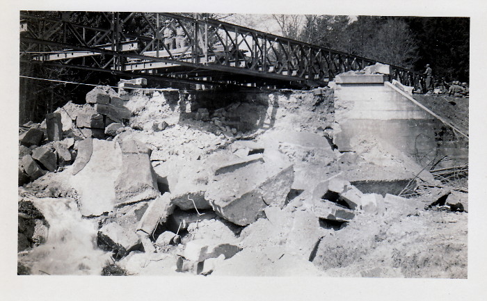 Bailey bridge erected by C Co 2826 near Neuhutten Germany - April 1945